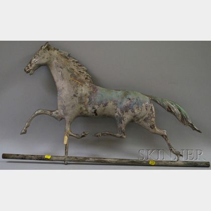 Silver-painted Molded Copper Running Horse Weather Vane with Cast Zinc Head