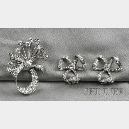 Platinum and Diamond Brooch and Earclips