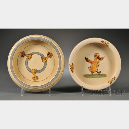 Early Roseville Pottery Child's Plate and a Weller Pottery Child's Plate
