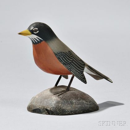 Carved and Painted Wood Figure of a Robin