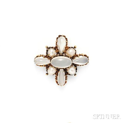 Antique Gold and Moonstone Brooch