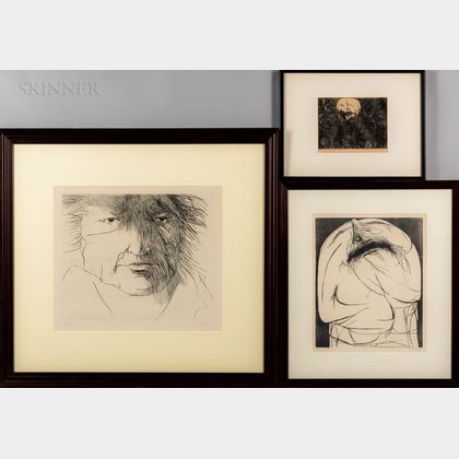 Leonard Baskin (American, 1922-2000) Three Framed Prints: Death Among the Thistles