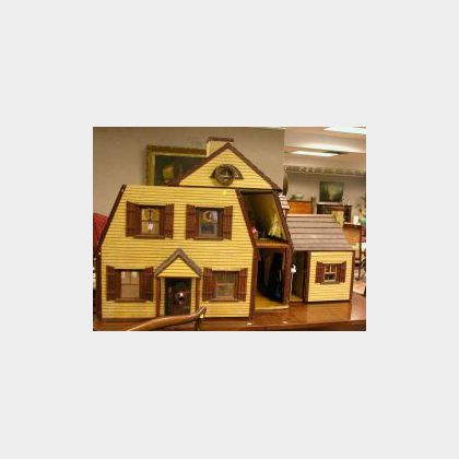 Gambrel Roof Painted Wooden Doll House. 