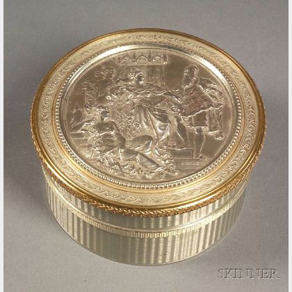 Continental White Metal Snuff Box with Allegorical Scene