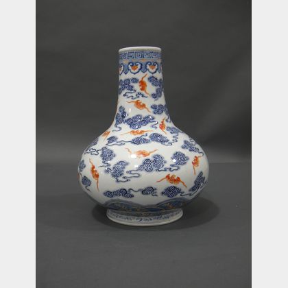 Iron-red and Blue and White Bottle Vase