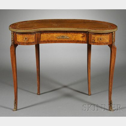 Louis XV/XVI style Bronze-mounted and Inlaid Walnut Leather-top Writing Table