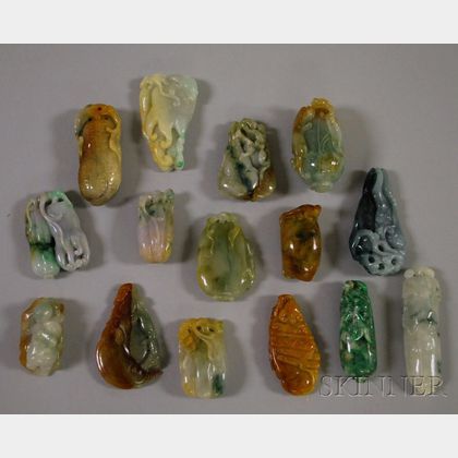 Fifteen Carved Chinese Jade Pendants and Other Carvings