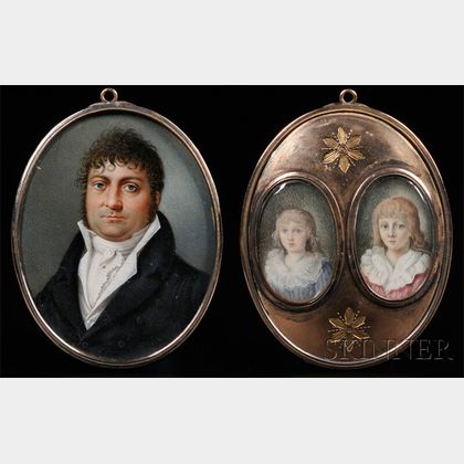 French/Continental School, Early 19th Century Portrait Miniatures of a Gentleman and Two Boys.