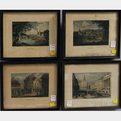 Four Small Hand-colored Framed Engravings of English and New England Views