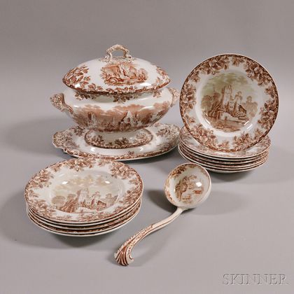 Fifteen Pieces of W.T. Copeland & Sons Transfer-decorated Ceramic Tableware