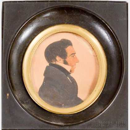 Framed Watercolor Profile Portrait Miniature