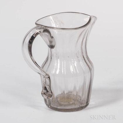 Small Ribbed Colorless Glass Small Pitcher