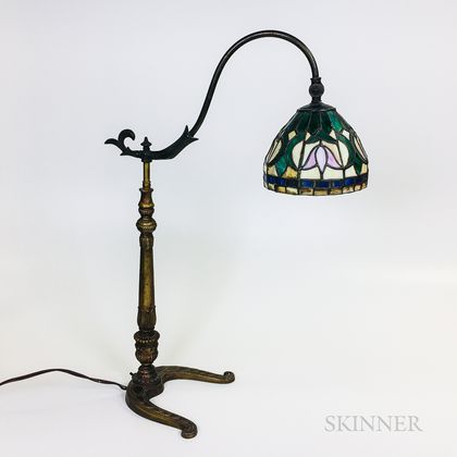 Bronzed Metal and Slag Glass Table Lamp