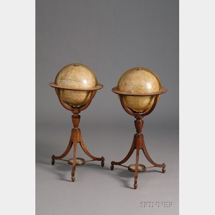 Pair of 12-inch Regency Library Globes by Newton