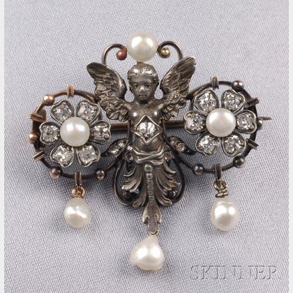 Antique Pearl and Diamond Pendant/Brooch