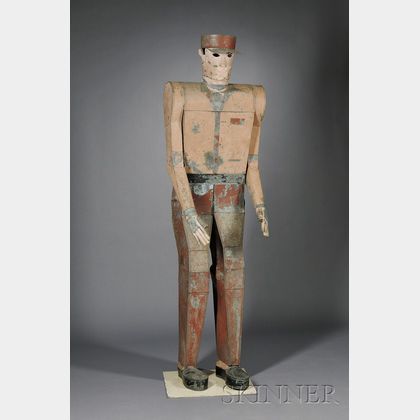 Monumental Polychrome Painted Galvanized Sheet Metal Filling Station Attendant