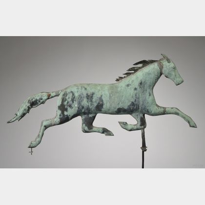 Patinated Molded Copper Running Horse Weather Vane