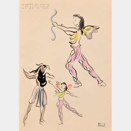 Christian Bérard, called Bébé (French, 1902-1949) Three Costume Studies on a Single Sheet