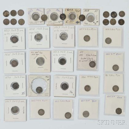 Thirty-nine Capped Bust and Seated Liberty Half Dimes