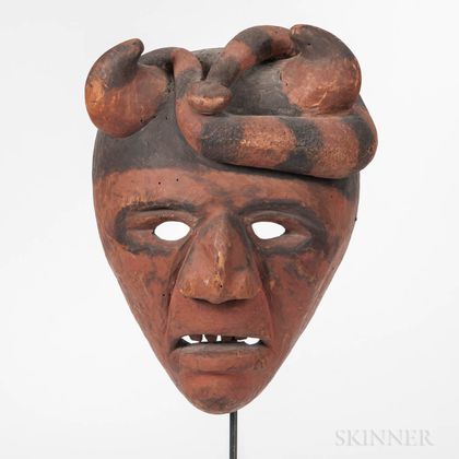 Cherokee Polychrome Carved Wood Mask