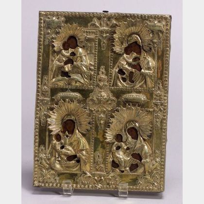 Eighteenth Century Russian Icon with Silver Gilt Riza
