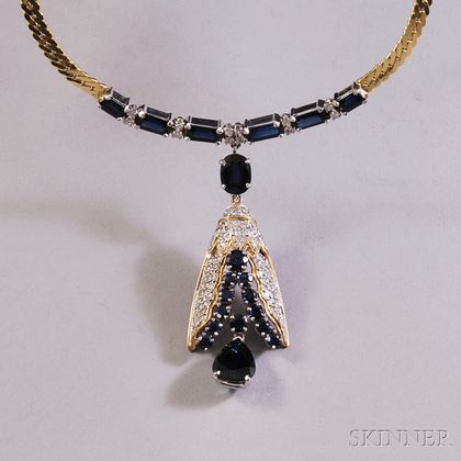 14kt Gold, Sapphire, and Diamond Pendant Necklace