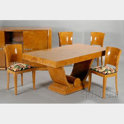Art Deco Dining Table, Six Chairs, and Sideboard