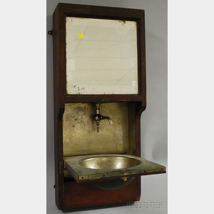 Mirrored Mahogany and Metal-fitted Wall Lavabo