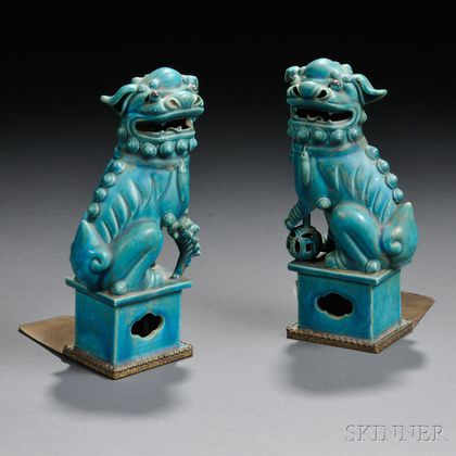 Pair of Turquoise-glazed Buddhist Lions