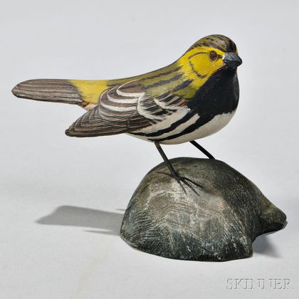 Carved and Painted Wood Figure of a Black-throated Green Warbler