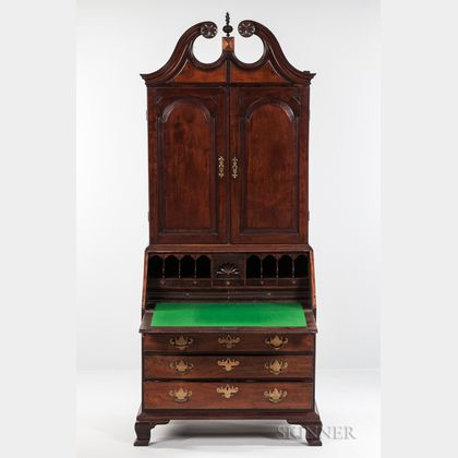 Carved Mahogany Scroll-top Desk Bookcase