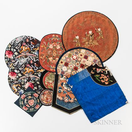 Group of Embroidered Textile Roundels and Accessories