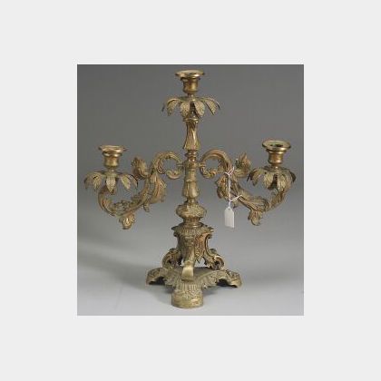 Pair of Louis XVI-style Gilt Bronze Three Light Candleabra
