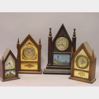 Four Reproduction Miniature Steeple Shelf Timepieces