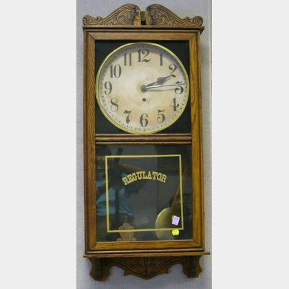 Wm. L. Gilbert Clock Co. Pressed Oak Barbershop Regulator Wall Timepiece