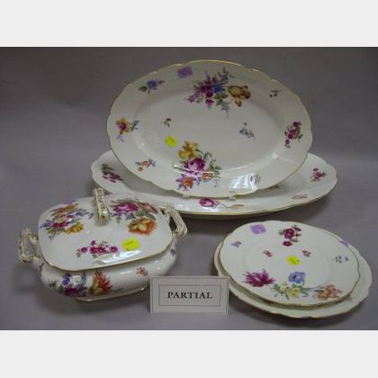 Thirty-five Piece Limoges Handpainted Floral Decorated Porcelain Partial Dinner Service. 