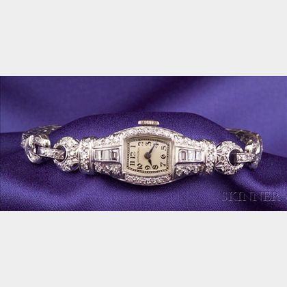 Lady's Platinum and Diamond Wristwatch, Hamilton