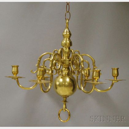 Dutch Baroque-style Brass Six-light Chandelier