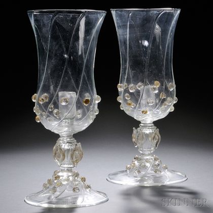 Pair of Murano Glass Candlesticks with Shades 