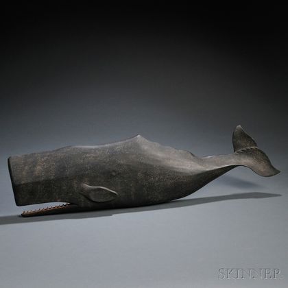 Large Carved and Painted Wooden Sperm Whale Plaque