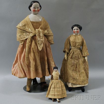 Three China Shoulder Head Dolls