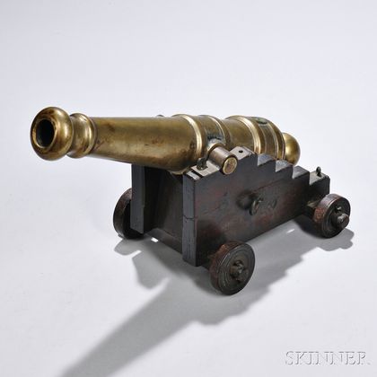 Cast Brass Signal Cannon on Wood Carriage