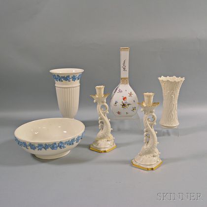 Six Wedgwood, Dresden, and Lenox Items