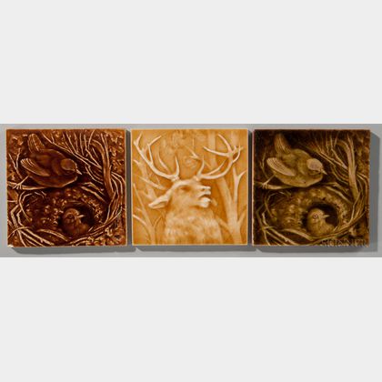 Three Providential Tile Works Wildlife Art Pottery Tiles 