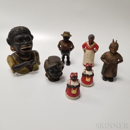 Seven Polychrome Cast Iron Figural Banks