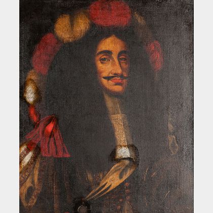 Flemish School, 17th Century Style Royal Man, Thought to be Charles II of England, in an Elaborate Red and White Plumed Hood