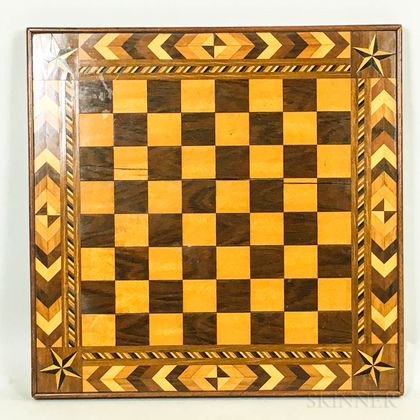 Walnut, Rosewood, and Maple Marquetry Checkerboard