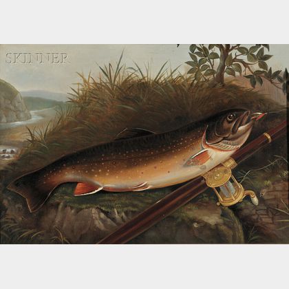 American School, 19th Century Trout and Reel a Plein Air