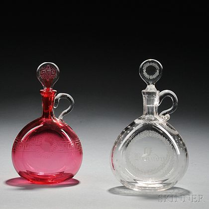 Two Etched Glass Decanters
