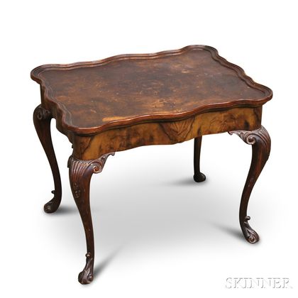Queen Anne-style Burl Walnut Veneer Side Table